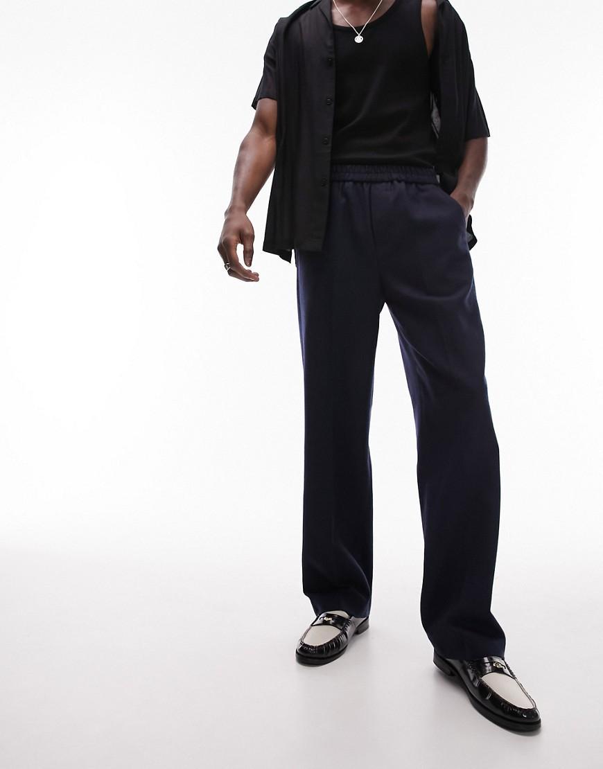 Topman wide leg wool mix elastic waistband pants Product Image