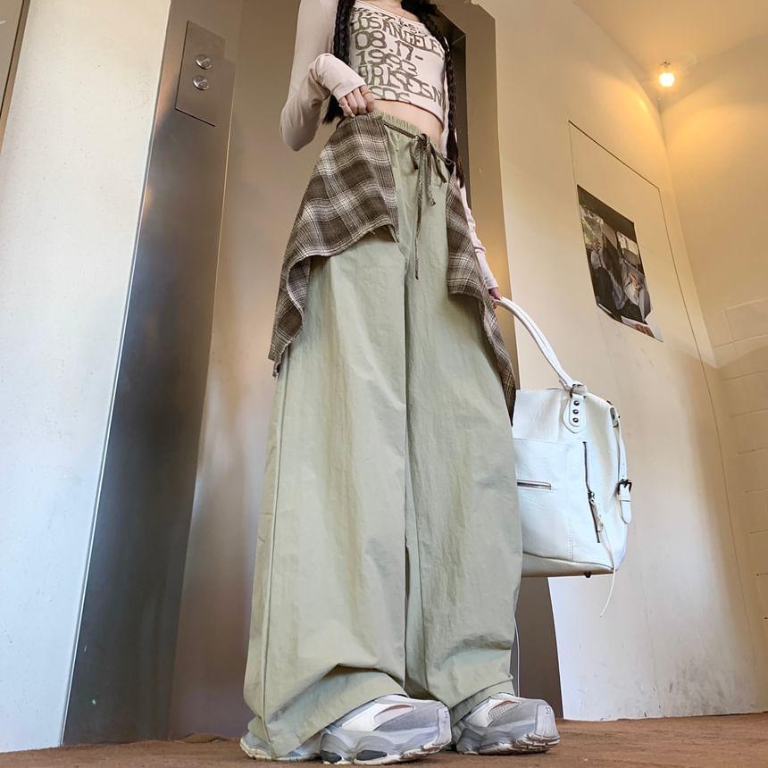 High Rise Plaid Hem Wide Leg Pants Product Image