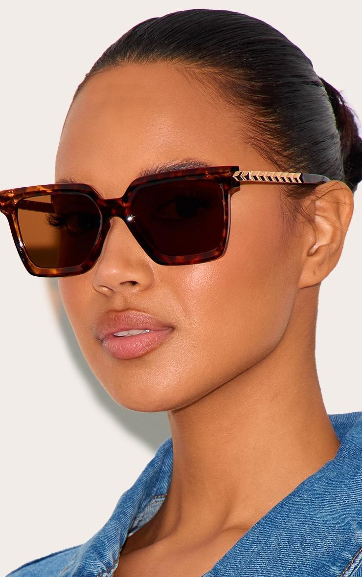 Brown Tortoise Metal Arm Detail Squared Sunglasses Product Image