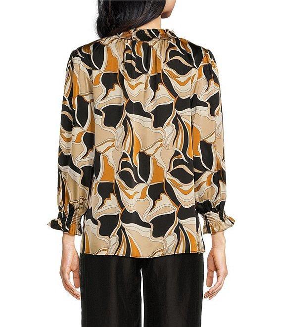 Sugarlips Matte Satin Abstract Print Split V-Neck 3/4 Sleeve Top Product Image
