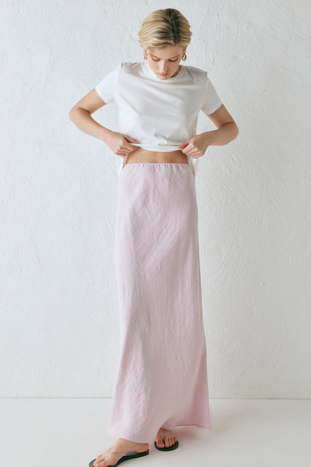Ena Linen Bias Cut Maxi Skirt Musk Product Image