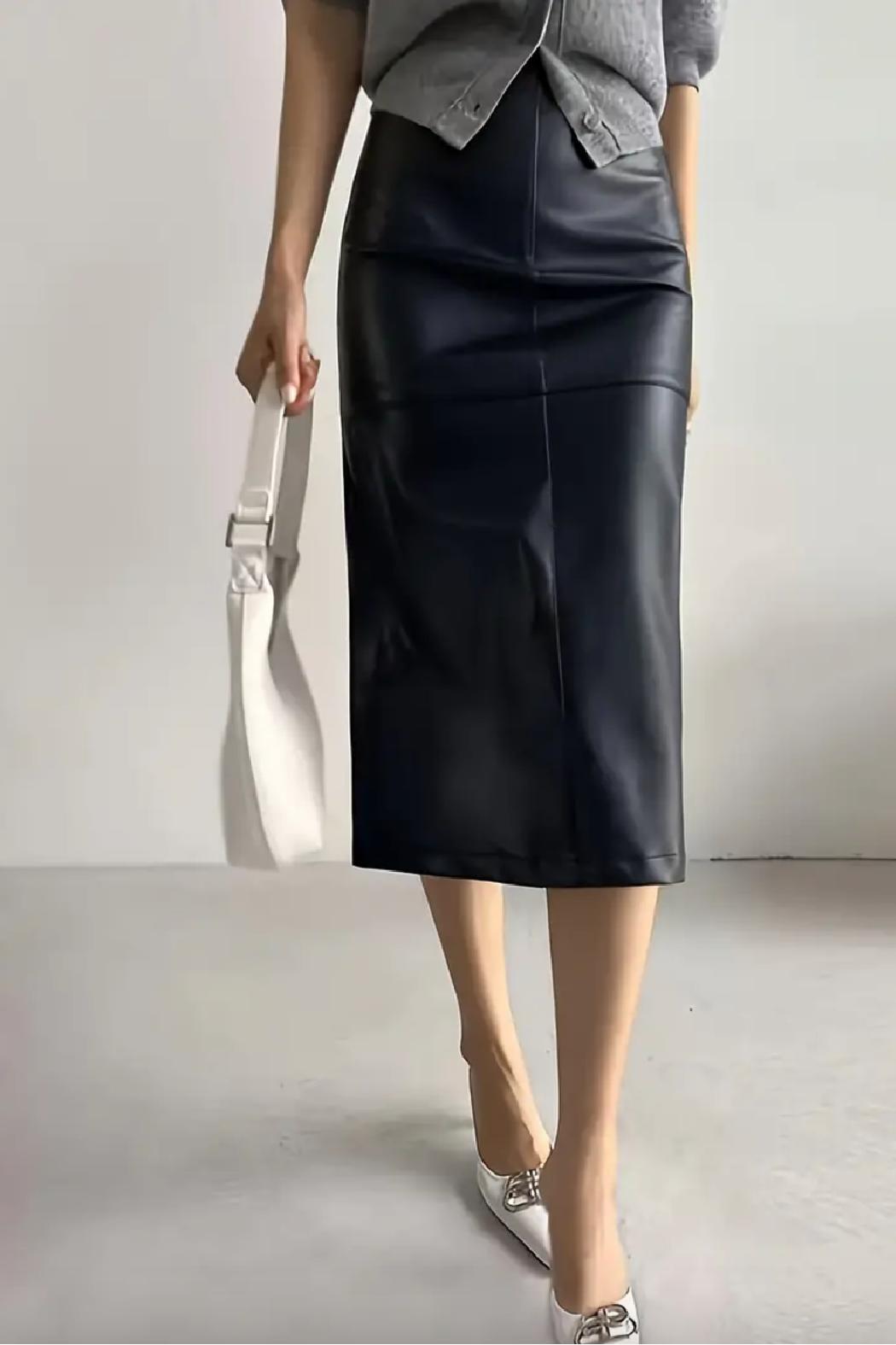 Amelie Faux Leather Midi Skirt Product Image