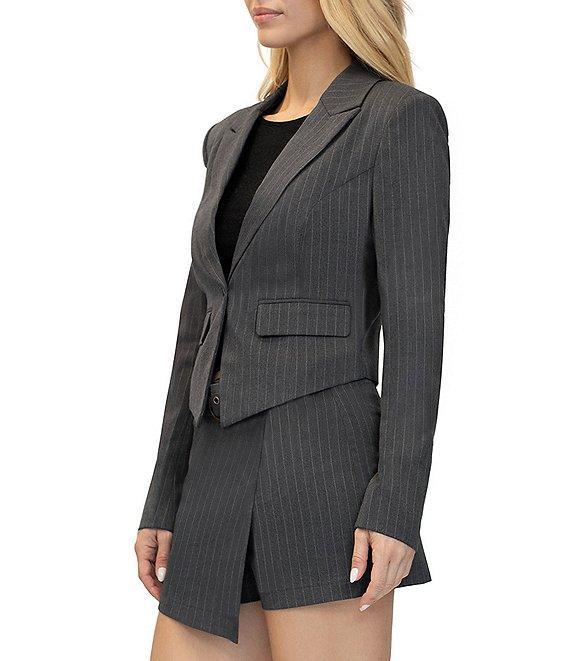 Stevie by Steve Madden Notched Collar Pinstripe Cropped Blazer Product Image