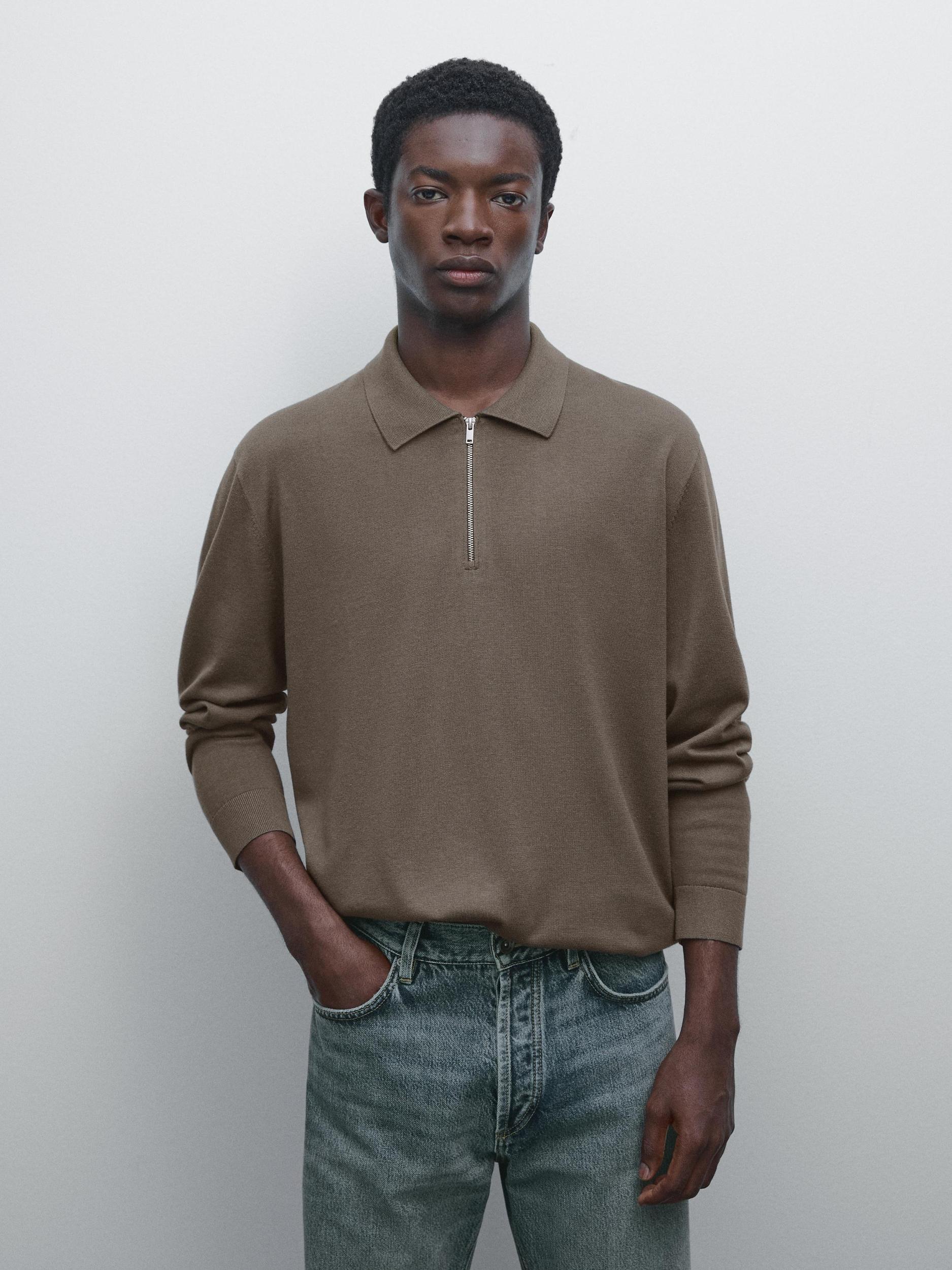 Knit polo sweater with zip Product Image