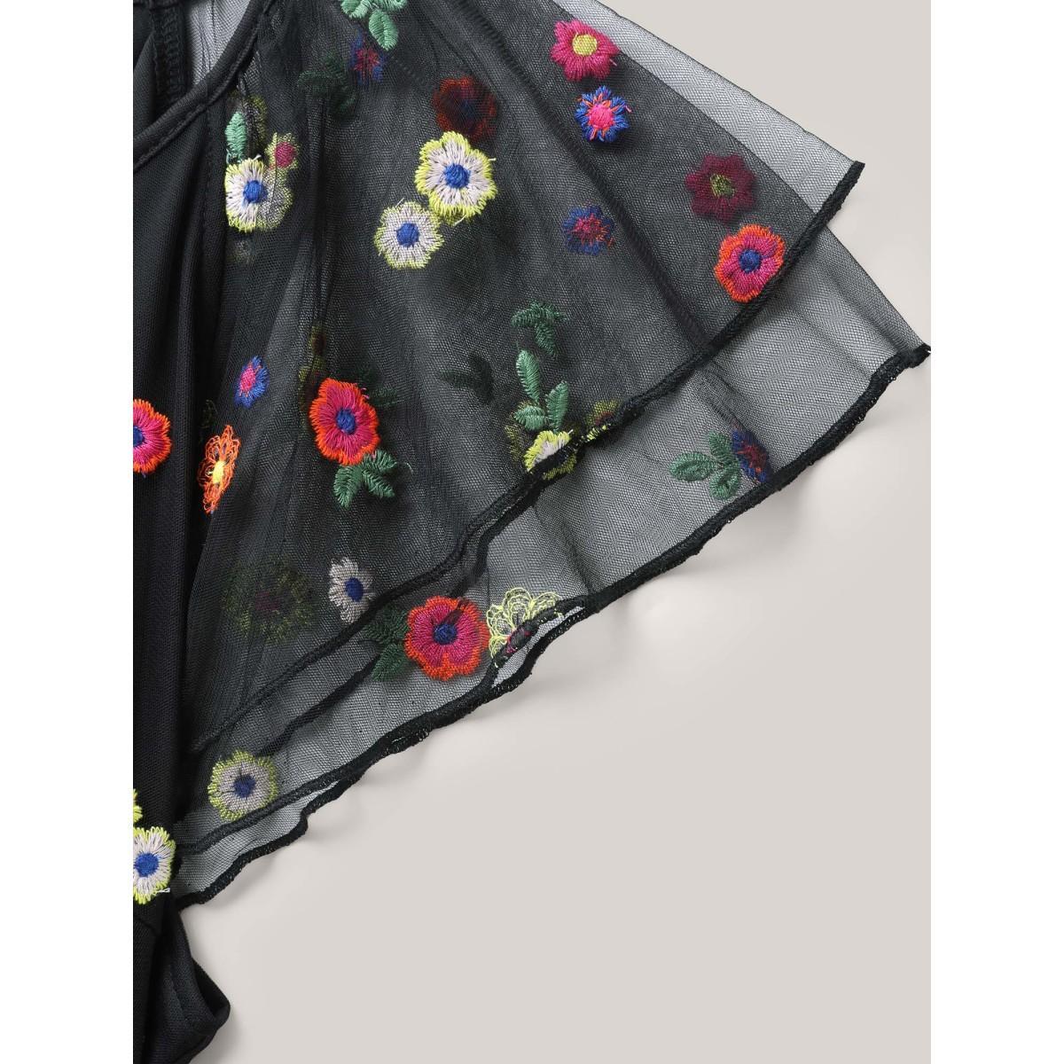 Plus Size Embroidered Colorful Dots Lined Midi Dress Black Women V-neck Cap Sleeve Curvy BloomChic 28/5X Product Image