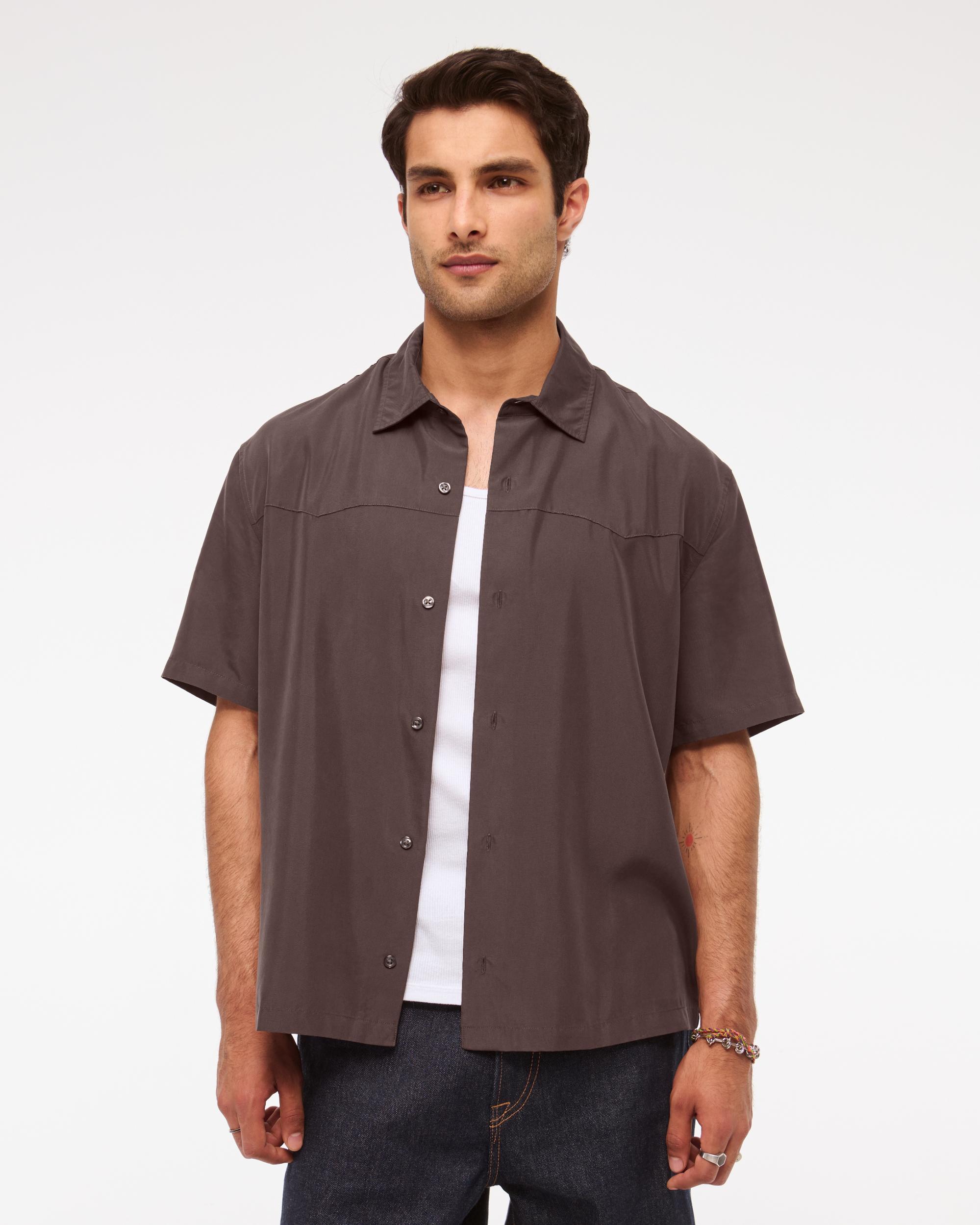 Short-Sleeve Cupro Button-Up Shirt Product Image