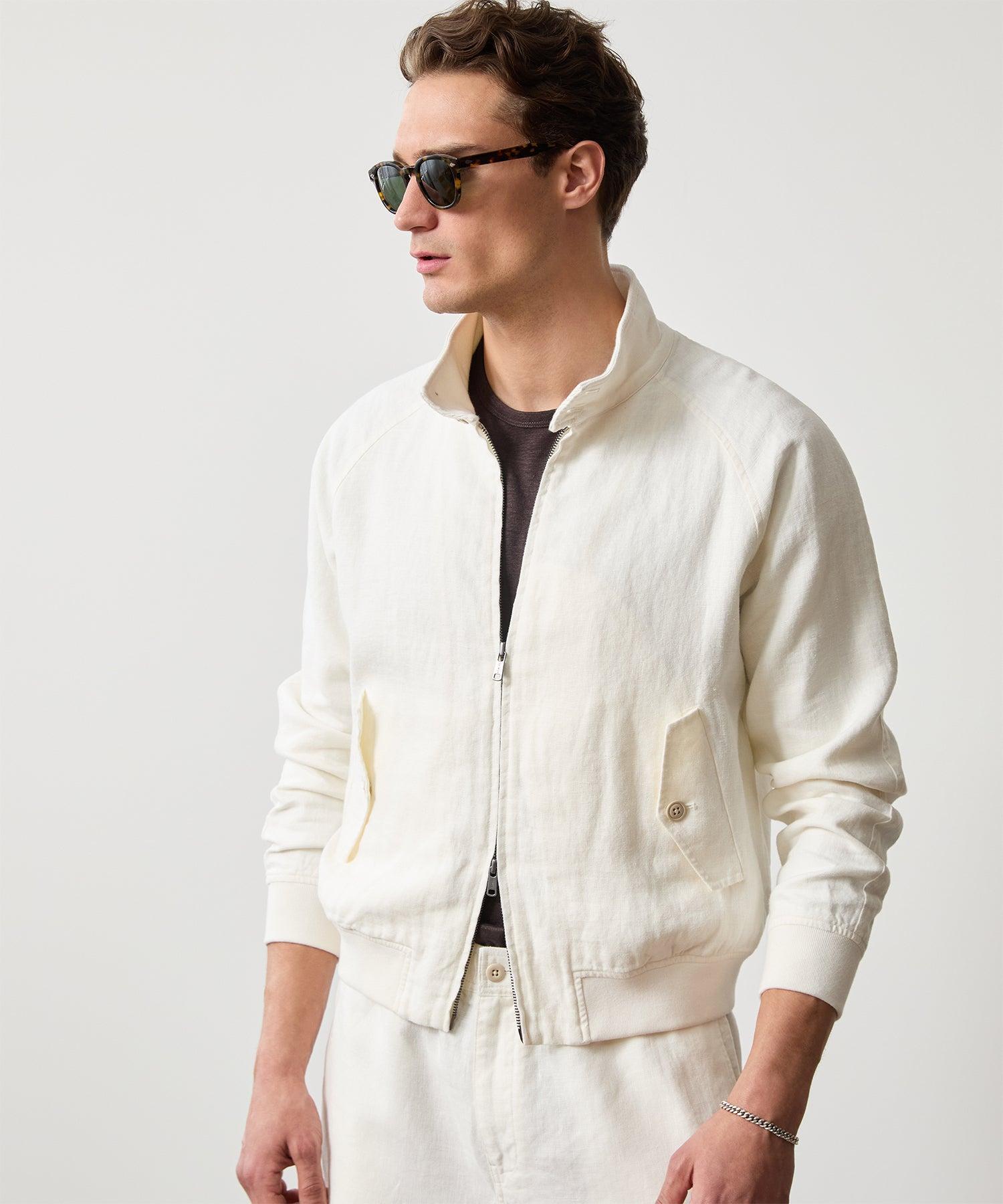 Cropped Linen Harrington Jacket in Bisque Product Image