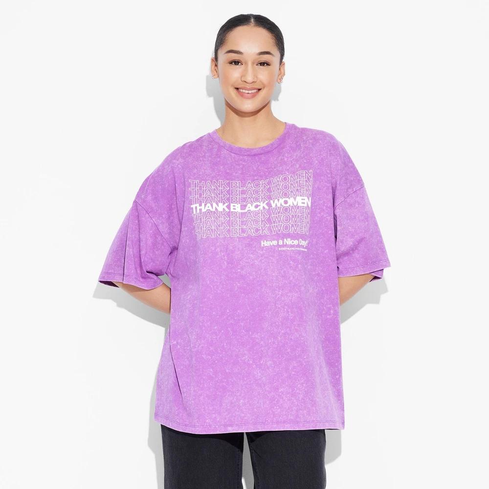 Womens Thank Black Women Oversized Short Sleeve Graphic T-Shirt - Purple Product Image