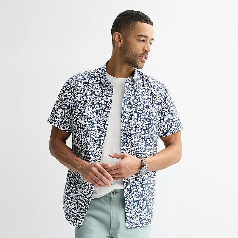 Men's Sonoma Goods For Life® Short Sleeve Perfect Length Button Down Shirt, Size: Large, Palm Party Blue Product Image