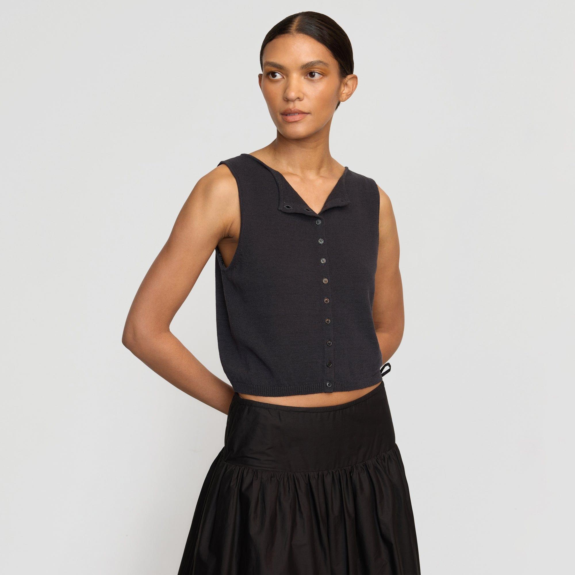 Elith Cotton-Linen Button Knit Vest Product Image