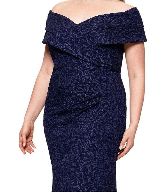 Betsy & Adam Plus Size Stretch Jacquard Off-the-Shoulder Dress Product Image