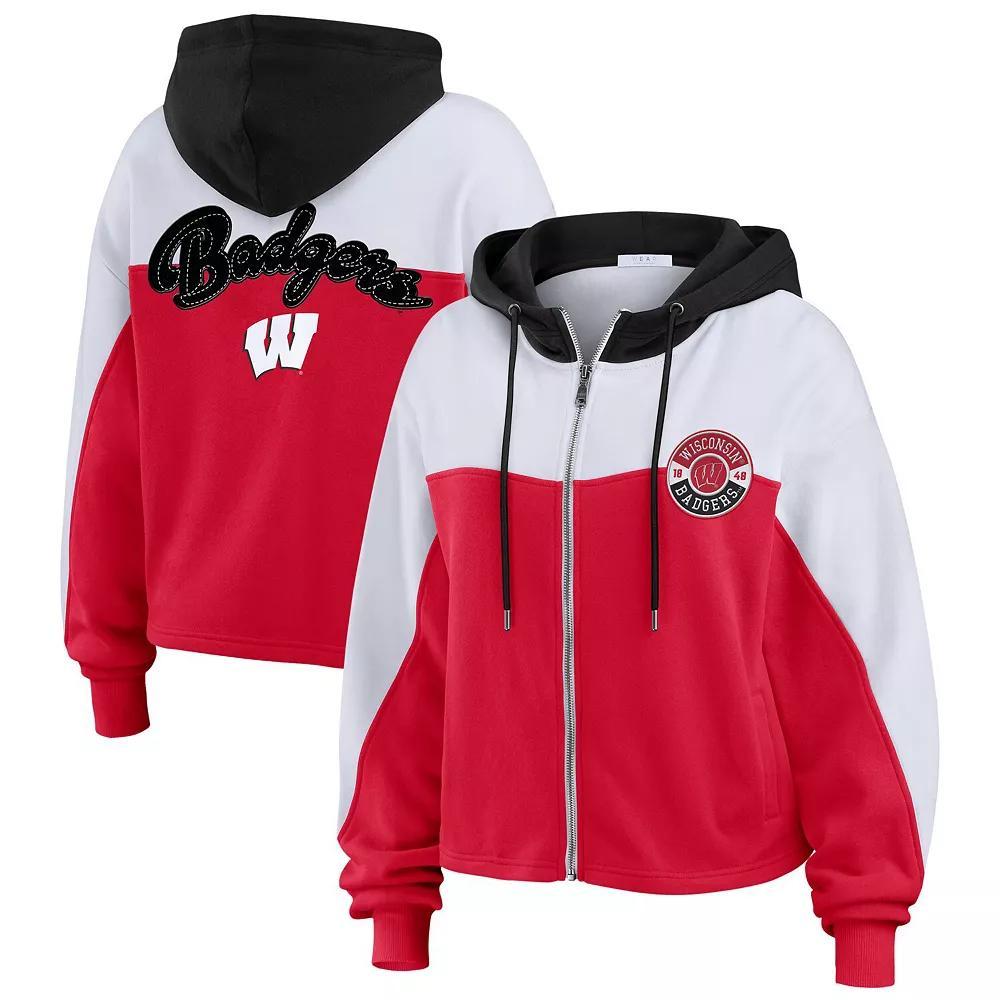 Women's WEAR by Erin Andrews Red Wisconsin Badgers Color-Block Full-Zip Hoodie, Size: Small Product Image