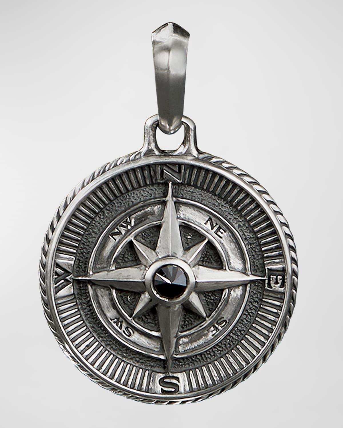 Mens Maritime Compass Pendant with Diamonds in Silver, 29.5mm Product Image