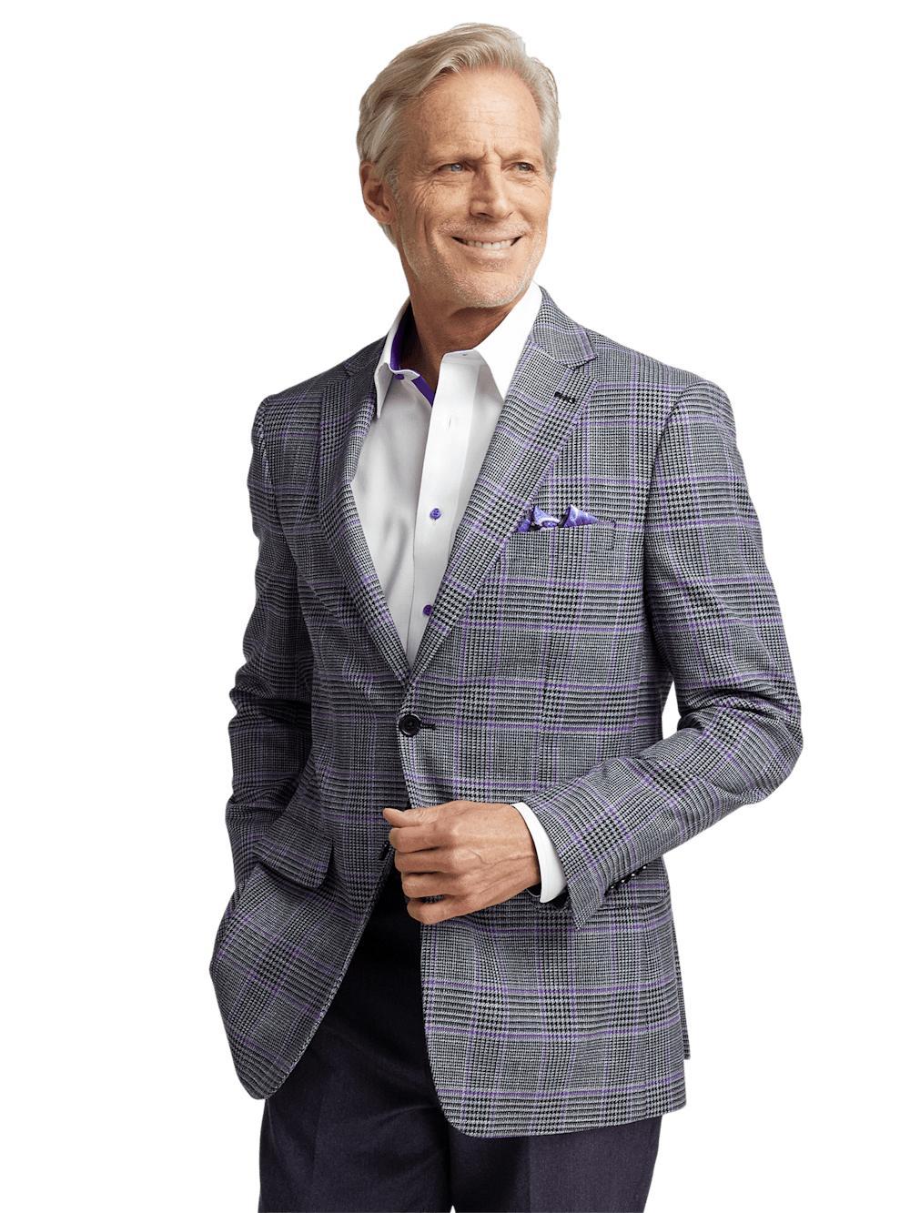 Microfiber Windowpane Single Breasted Notch Lapel Sport Coat - Grey/purple Product Image