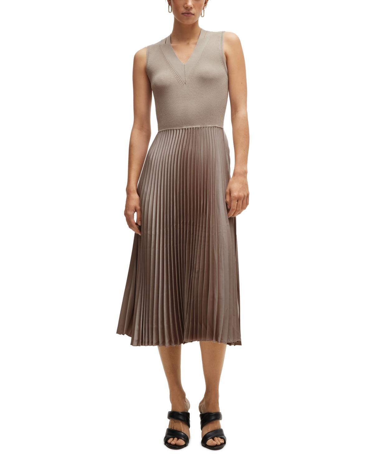 Womens Mixed-Material Dress with Plisse Skirt Product Image