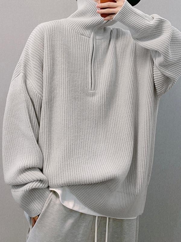 Men's Solid Half Zip Pullover Knit Sweater Product Image