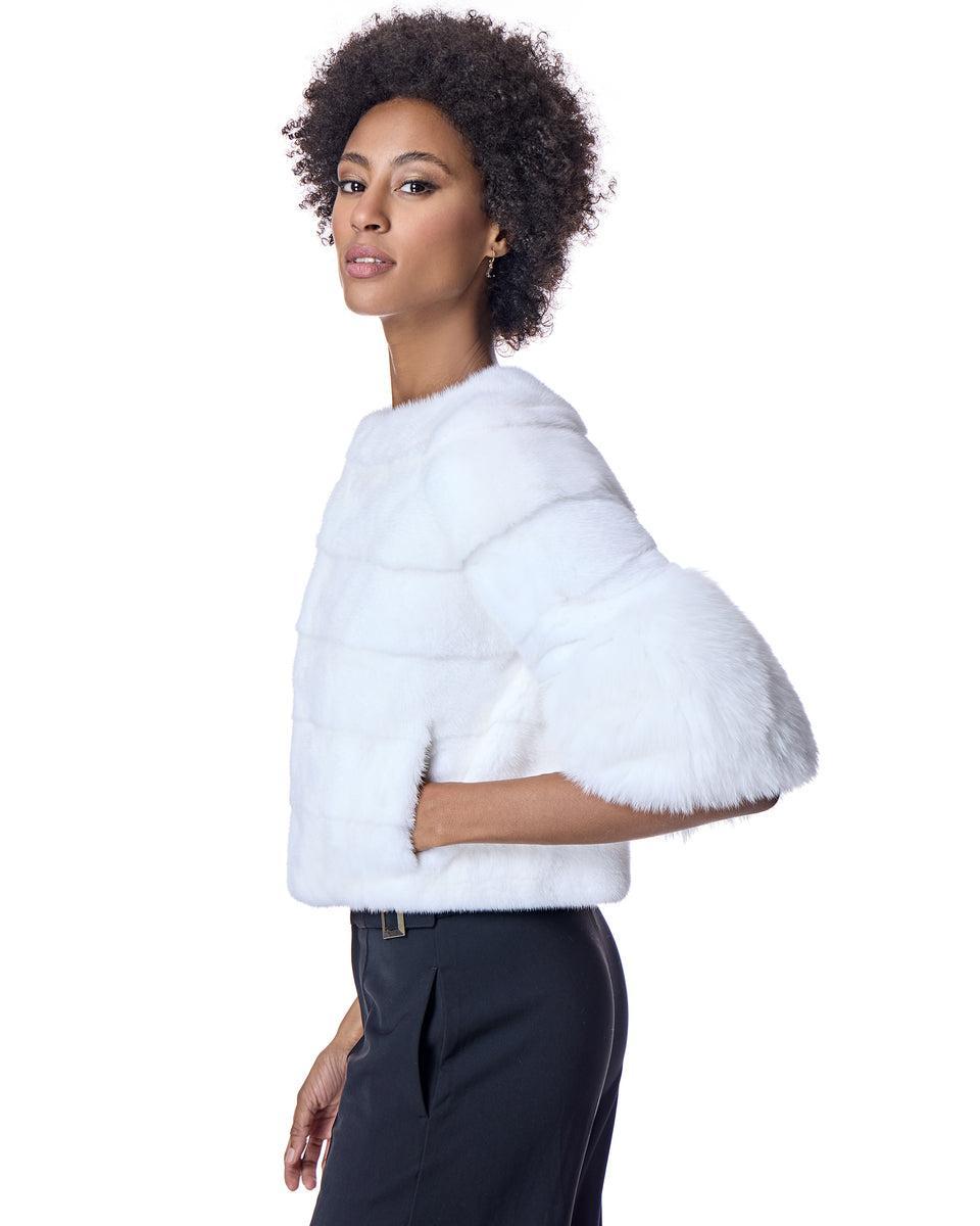 Cropped Mink Jacket with Fox Cuffs Product Image