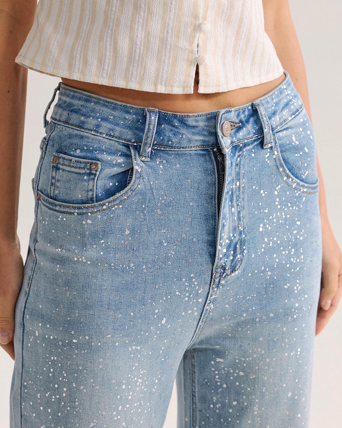 Blue Straight Sparkly Jeans Product Image