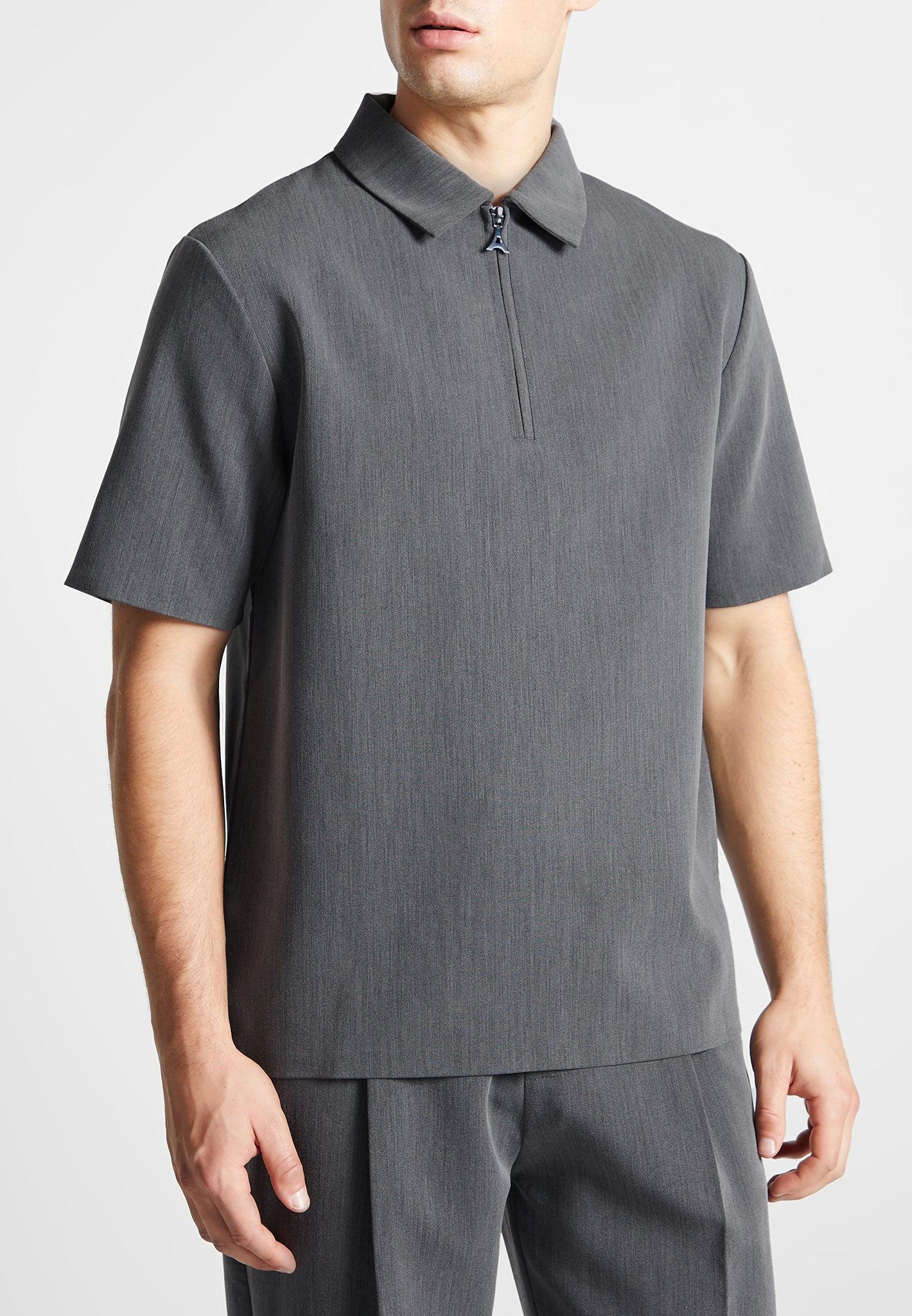 Tailored Zip Polo Top - Dark Grey Male Product Image