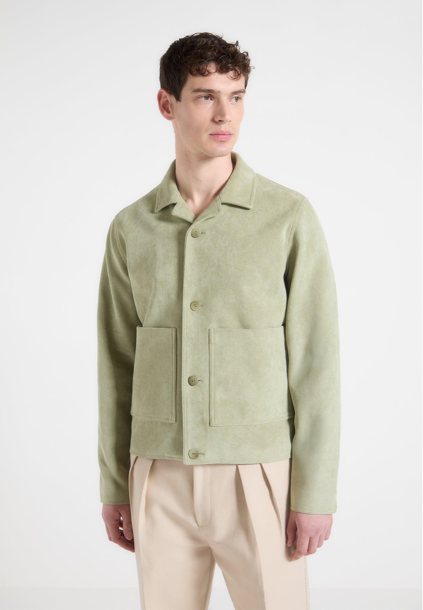 Suede Jacket with Revere Collar - Sage Male Product Image