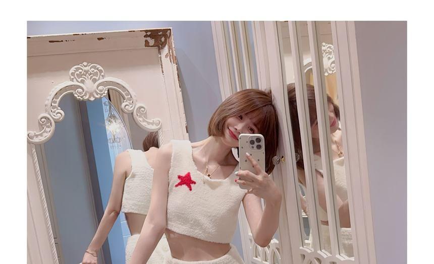 Pajama Set: Star Pattern Tank Top + Cardigan + Pants Product Image