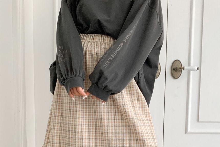 Elastic Waist Plaid A-Line Maxi Skirt Product Image