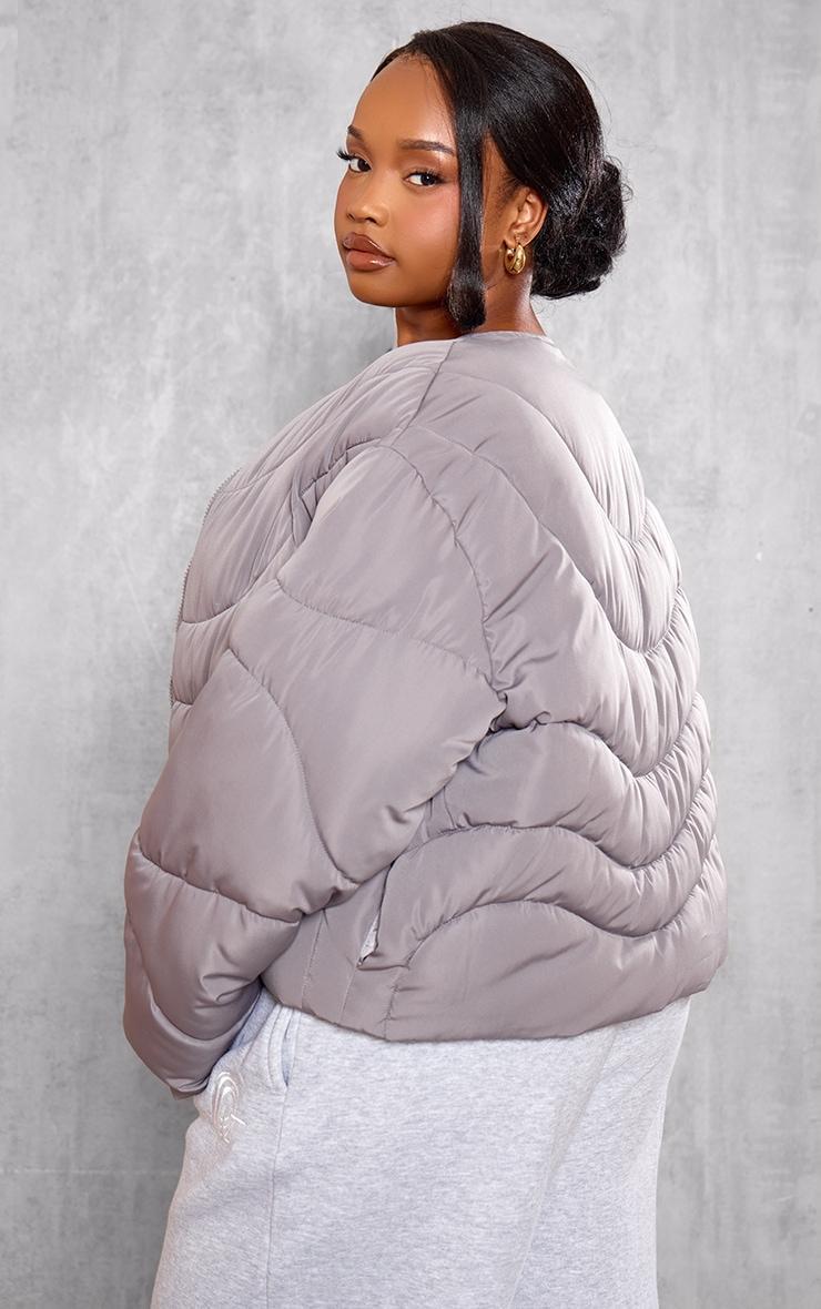 Plus Charcoal Grey Cropped Round Neck Puffer Jacket Product Image