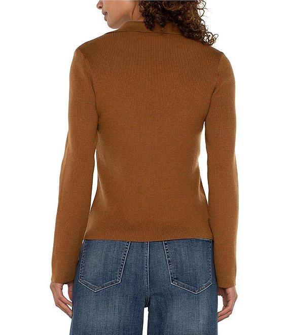 Liverpool Los Angeles Ribbed Collared V-Neck Long Sleeve Wool Blend Sweater Product Image