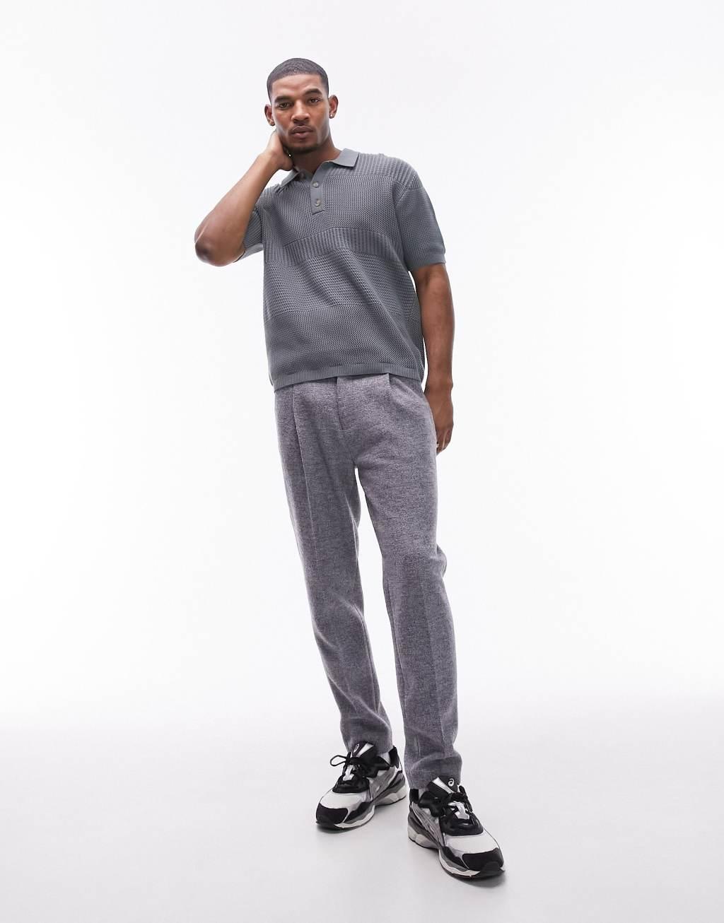 Topman textured panel polo in gray green Product Image