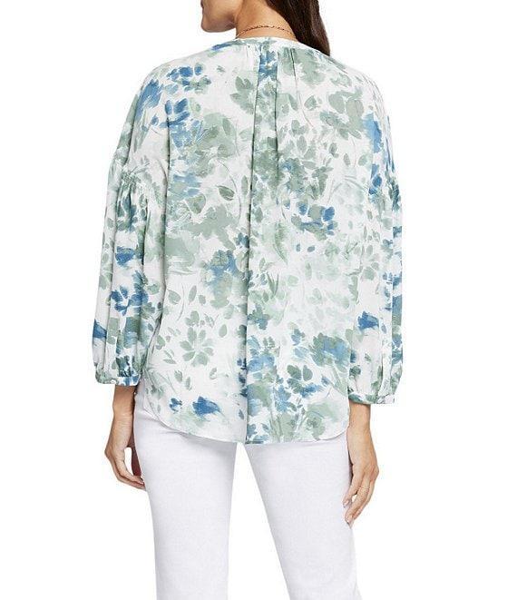 NYDJ Paulina Print Peasant Split V Neckline Woven Button Front Blouse Product Image