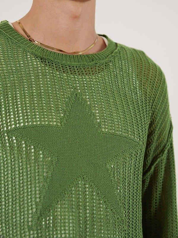 Star Jacquard Crochet Knit Top Product Image