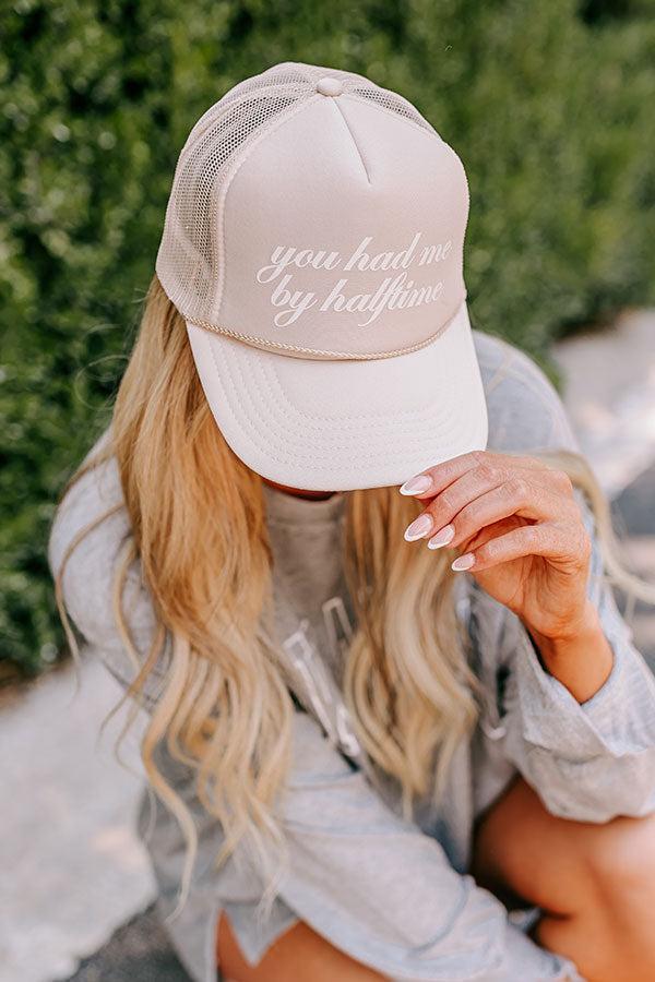 You Had Me By Halftime Trucker Hat in Beige Product Image