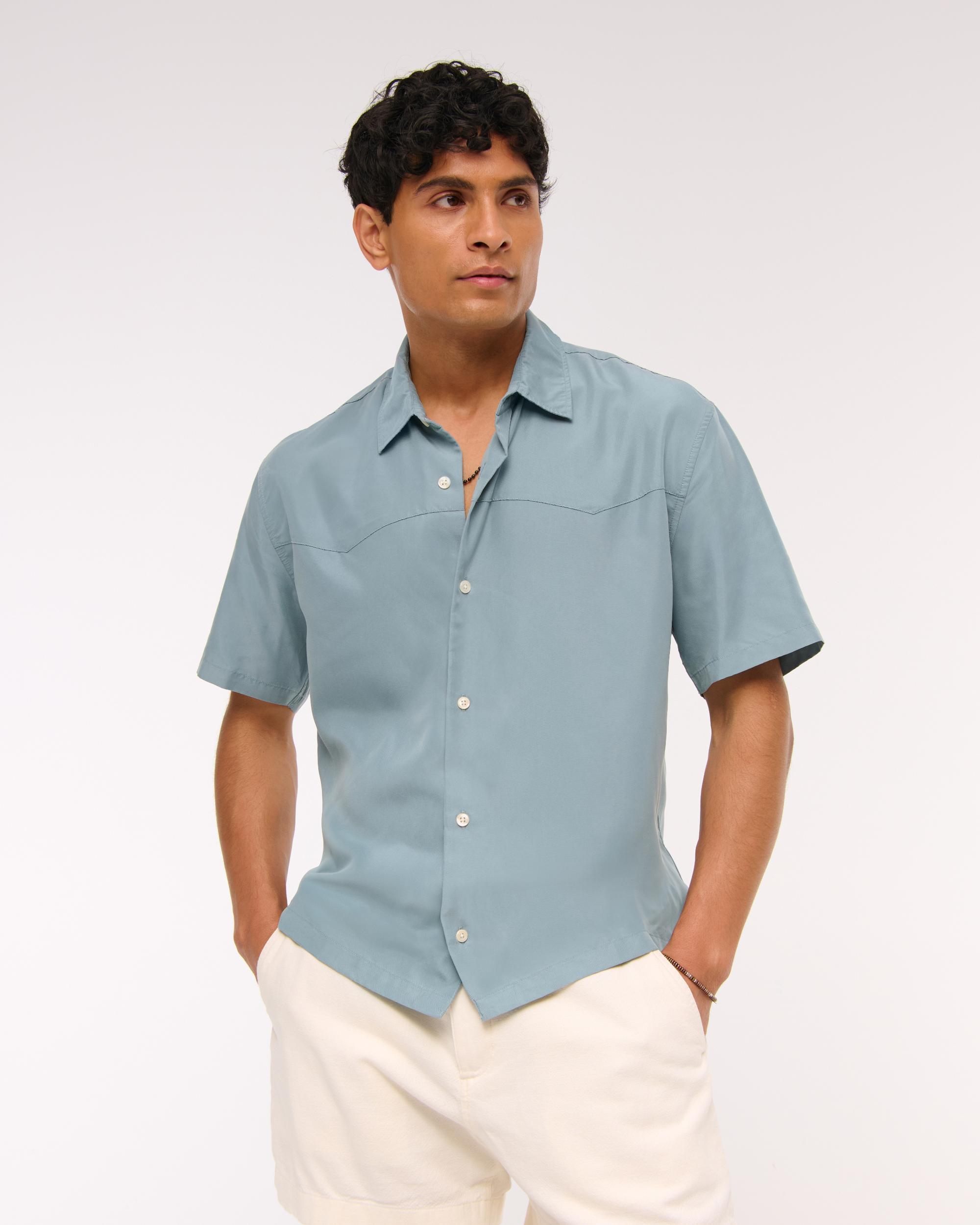Short-Sleeve Cupro Button-Up Shirt Product Image