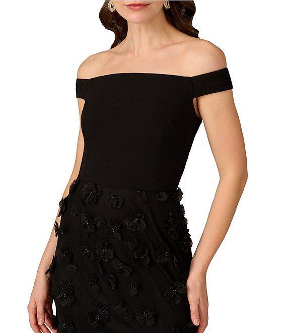 Aidan Mattox Off The Shoulder 3D Floral Applique Mesh Sheath Gown Product Image