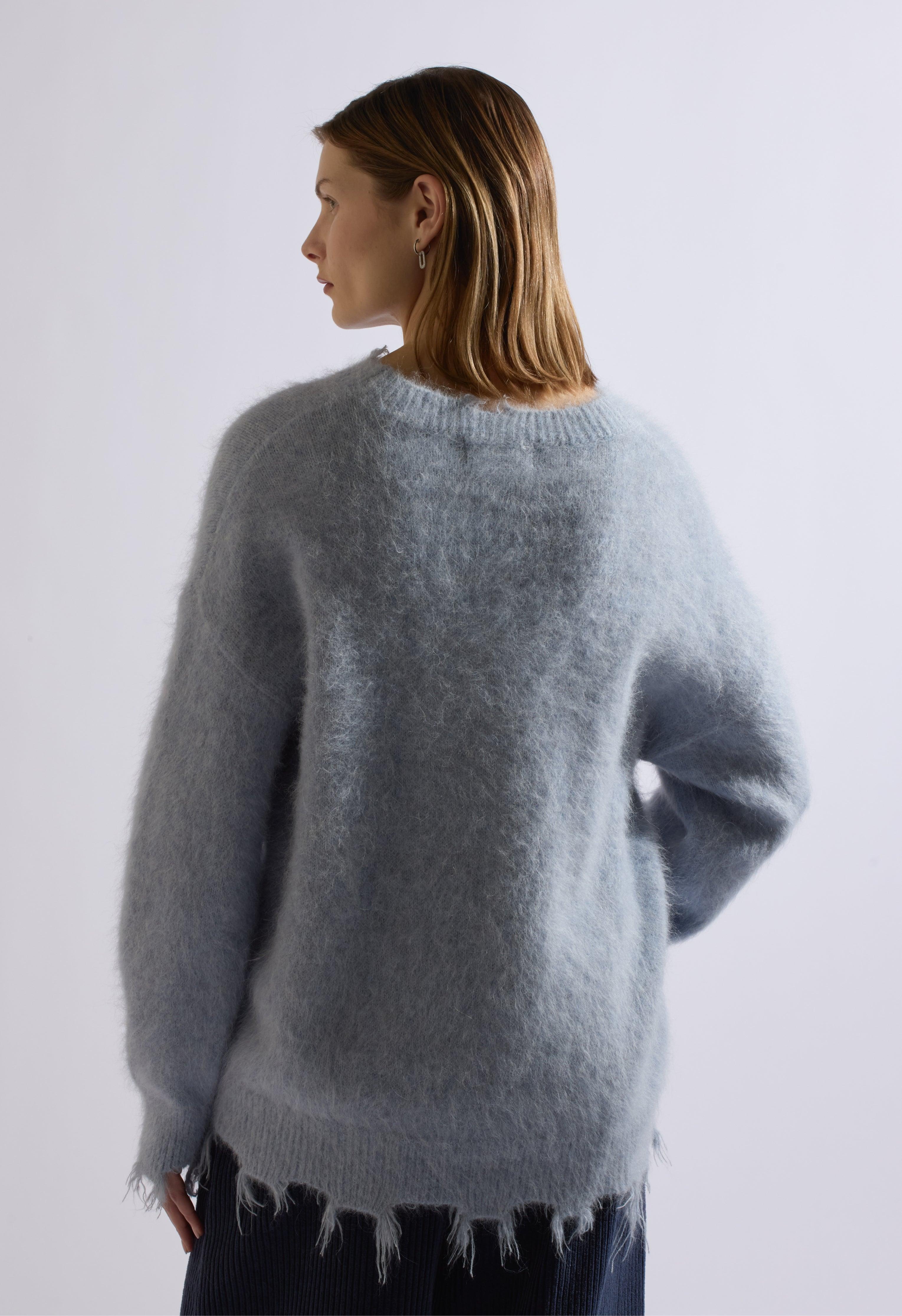 Blue Alpaca Wool Distressed Sweater Product Image