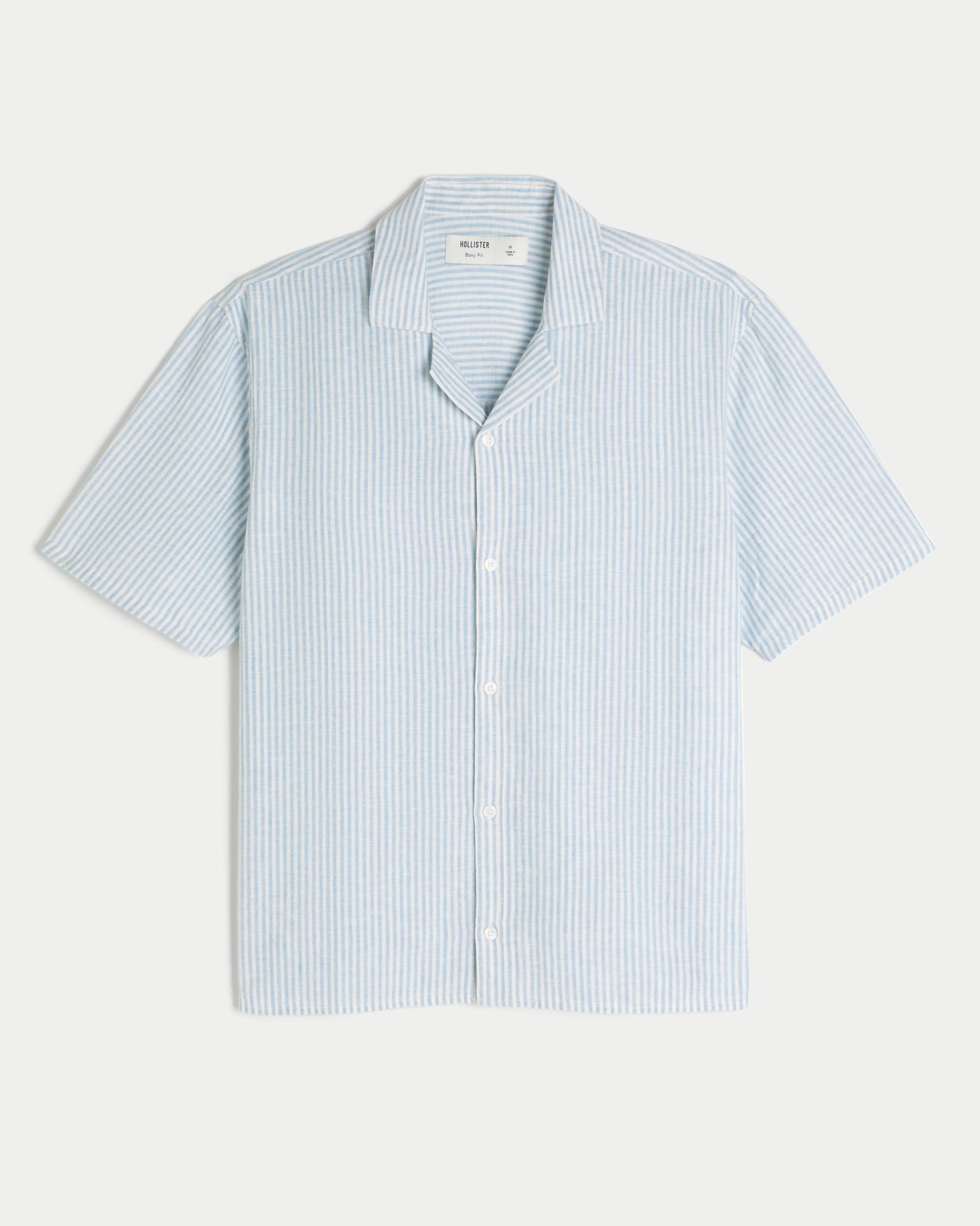 Boxy Short-Sleeve Linen-Blend Shirt Product Image