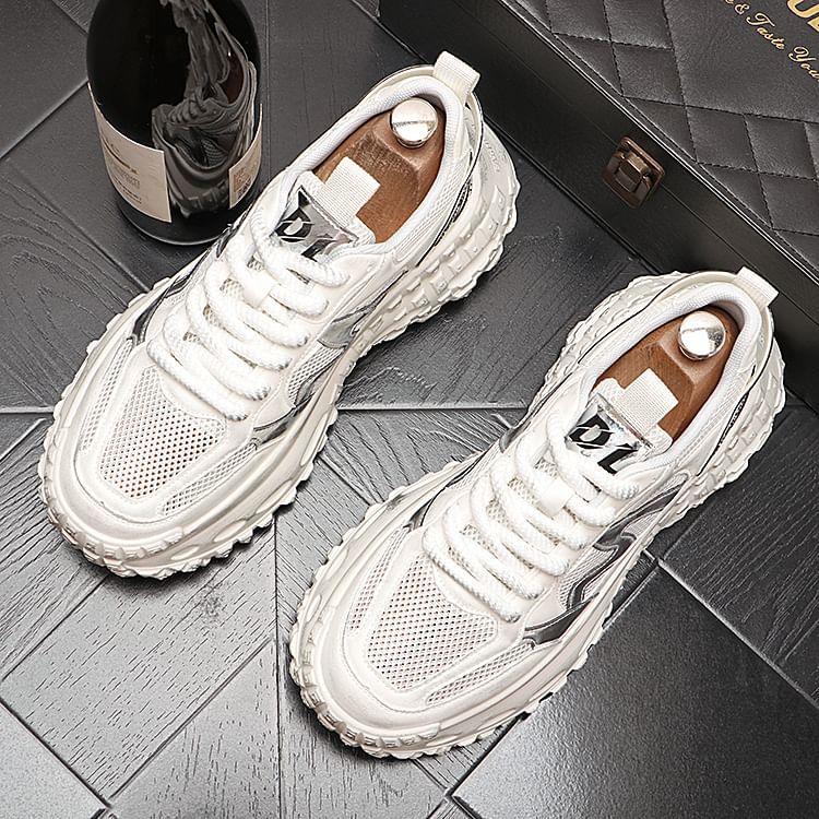 Lettering Mesh Platform Chunky Sneakers Product Image