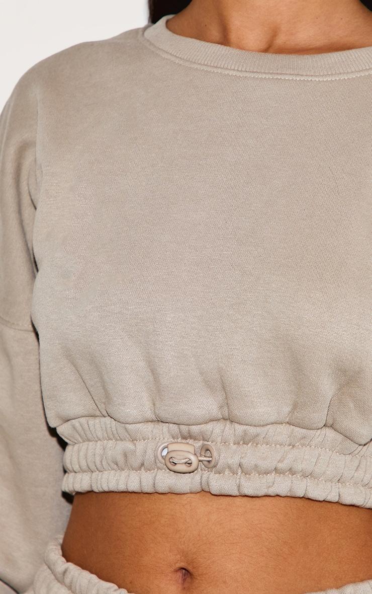 Petite Moss Grey Crop Elasticated Sweat Top Product Image