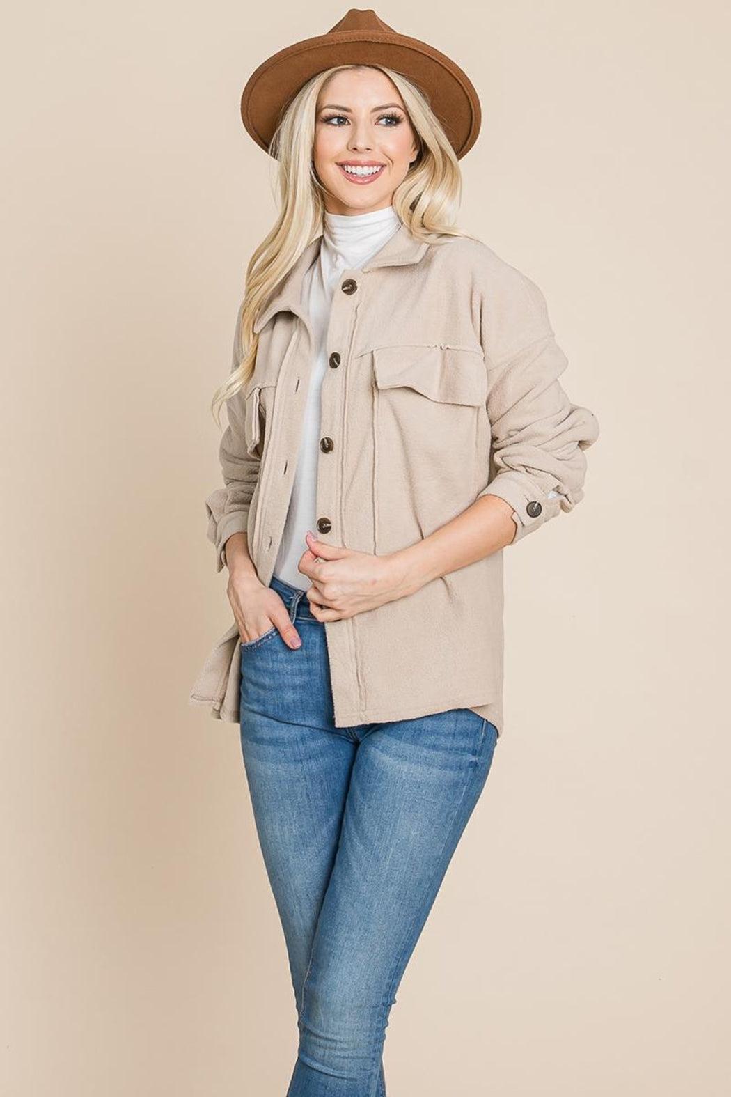 Fleece Jacket Lapel Button Up Sherpa Coat Product Image