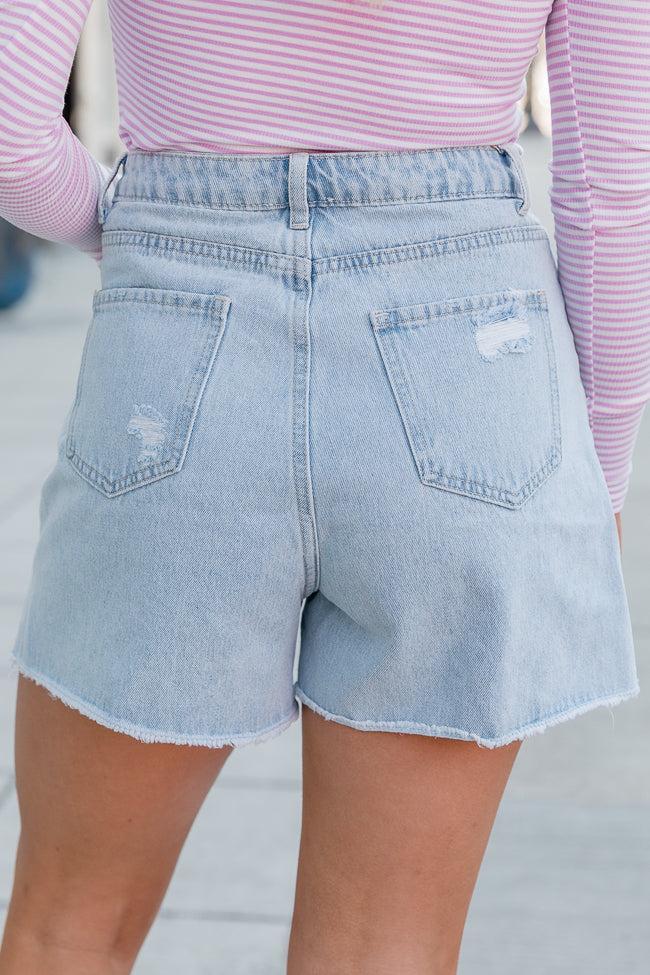 Stand Out Light Wash Distressed Denim Shorts FINAL SALE Product Image