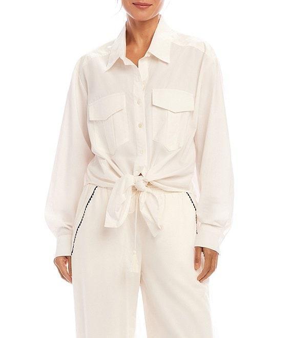 Karen Kane Point Collar Long Sleeve Tie-Front Top Product Image