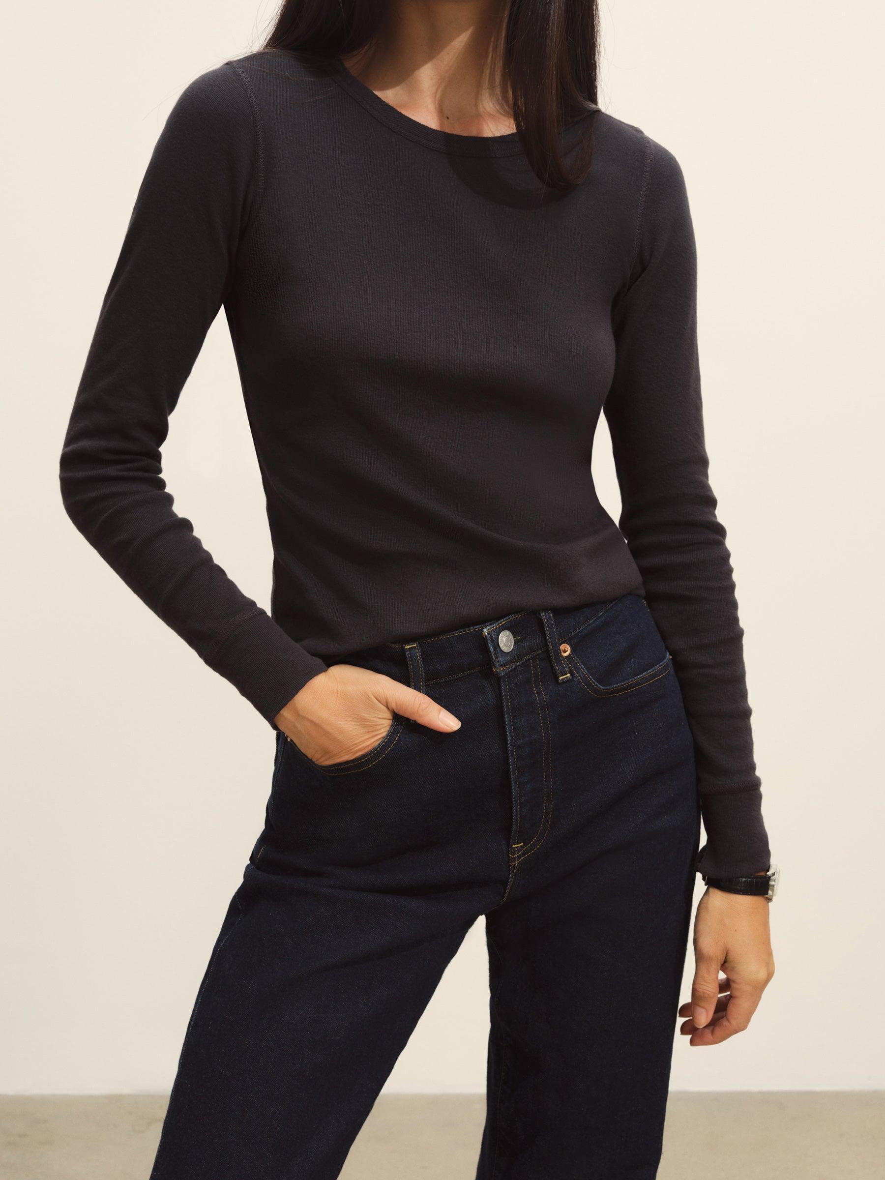 Soft Black Heirloom Rib L/S Crew Product Image