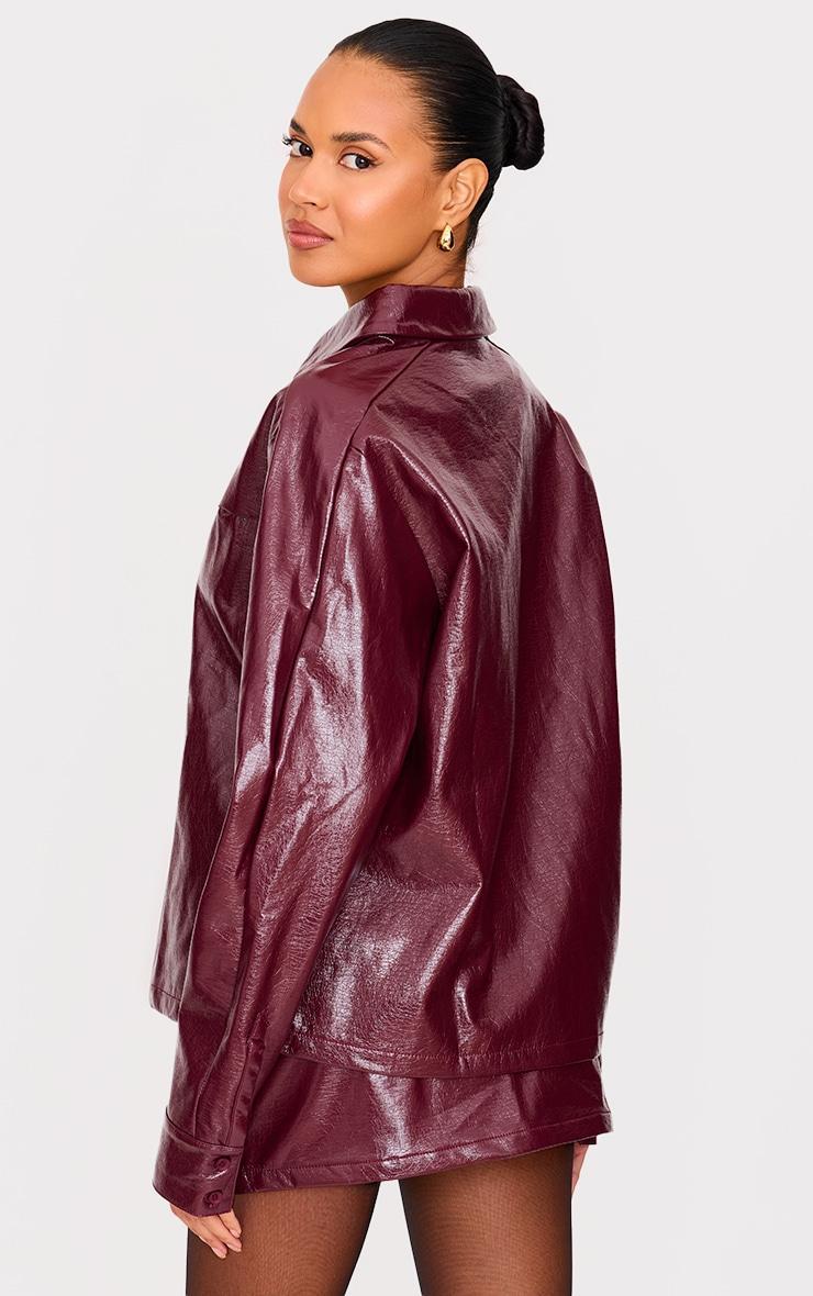 Burgundy Faux Leather Oversized Shirt Product Image