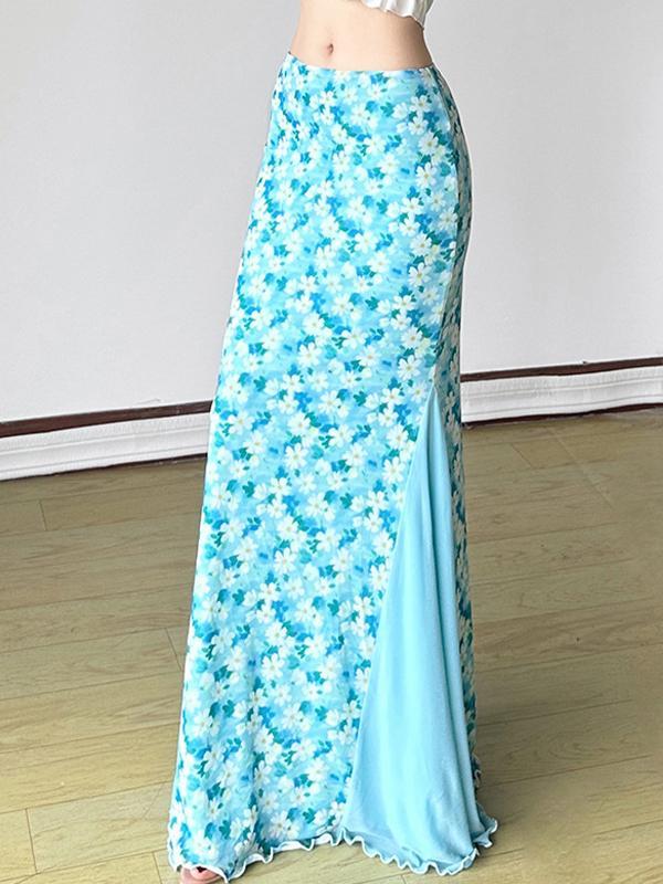 Mesh Patchwork Fishtail Maxi Skirt Product Image