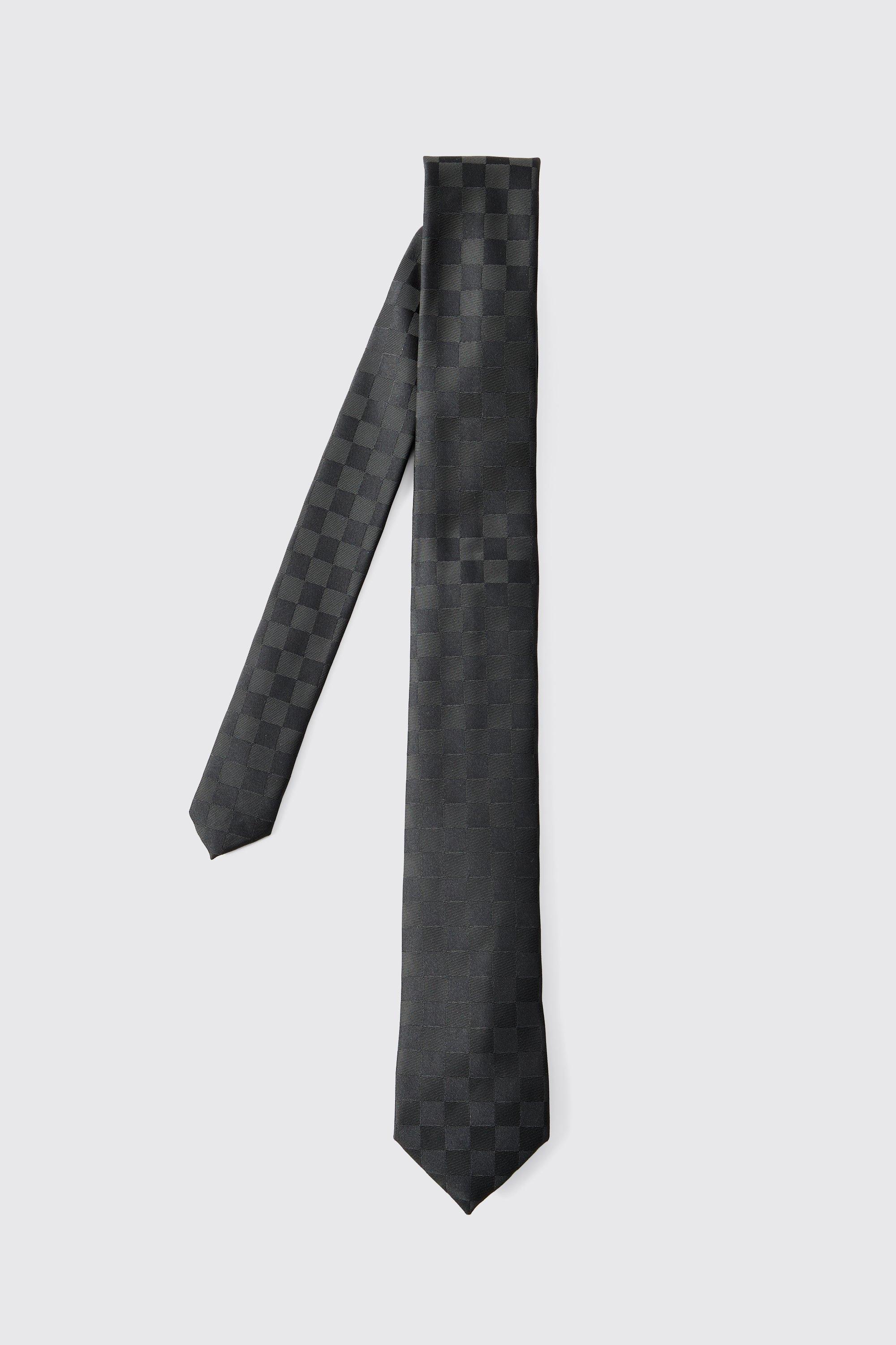 Tonal Square Print Tie | boohooMAN USA Product Image