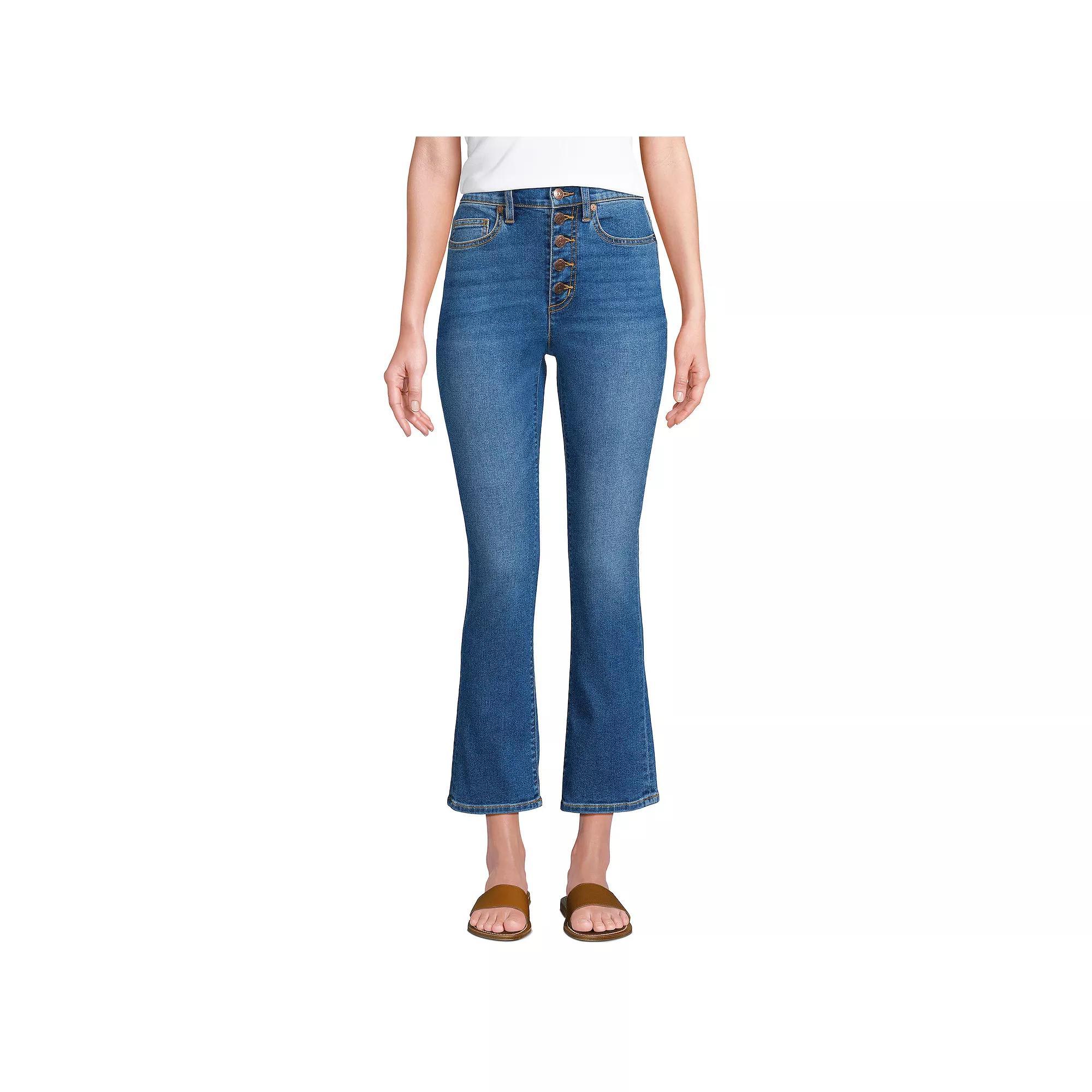 Women's Lands' End Recover High Rise Button Front Kick Flare Crop Jeans,  Product Image