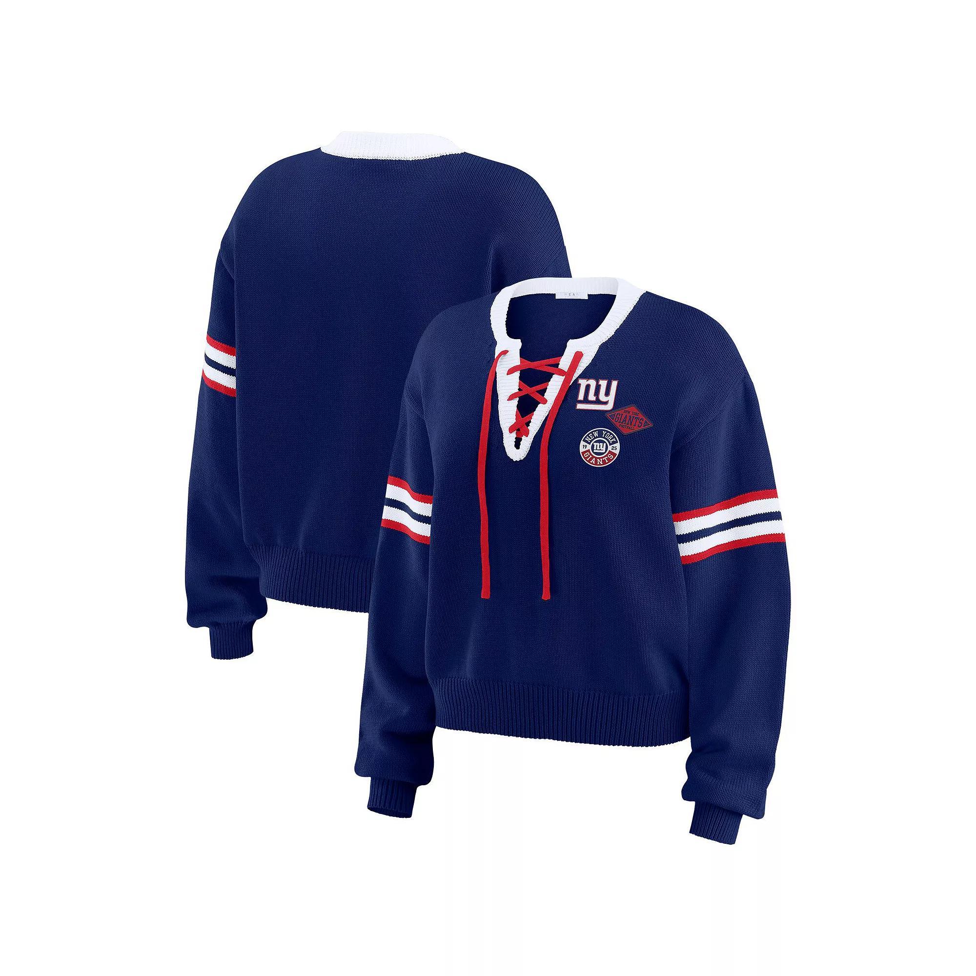 Women's WEAR by Erin Andrews Royal New York Giants Lace-Up Pullover Sweatshirt,  Product Image