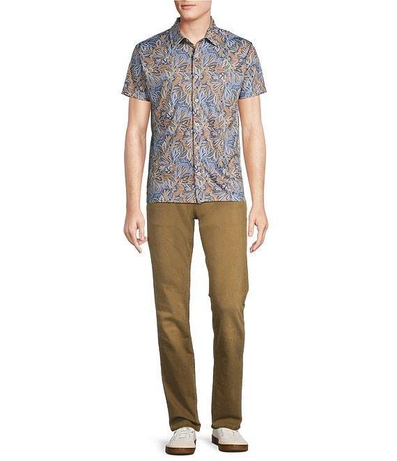 Cremieux Premium Denim Boho Floral Print Short Sleeve Coat Front Knit Shirt Product Image