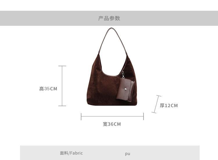 Set: Faux Suede Tote Bag + Faux Leather Card Holder Product Image