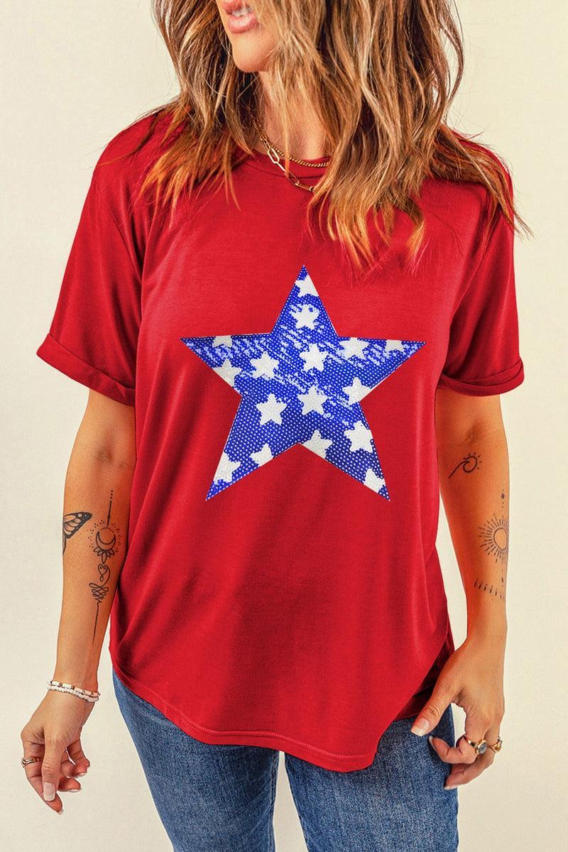 Daisy Sequin Star Round Neck Short Sleeve T-Shirt - ONLINE EXCLUSIVE! Product Image